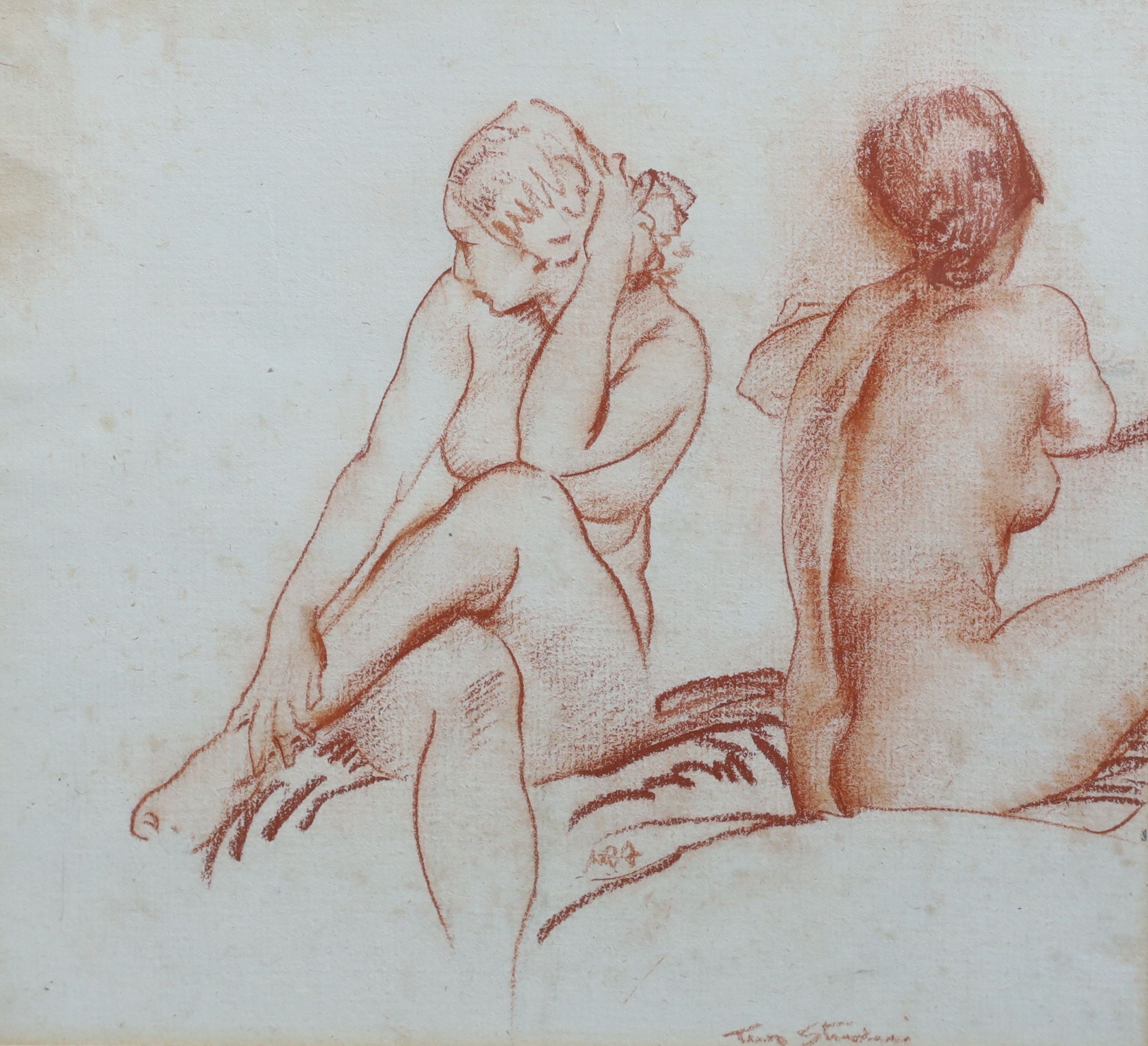 Sir William Russell Flint (1880-1969), Three studies of models, one inscribed 'Two Studies', conte crayon, largest 19 x 21cm